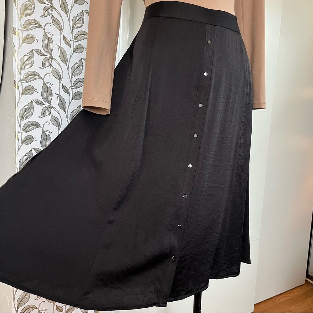 Margaret O’Leary Midi Satin Black Button-Down Skirt Sz. L